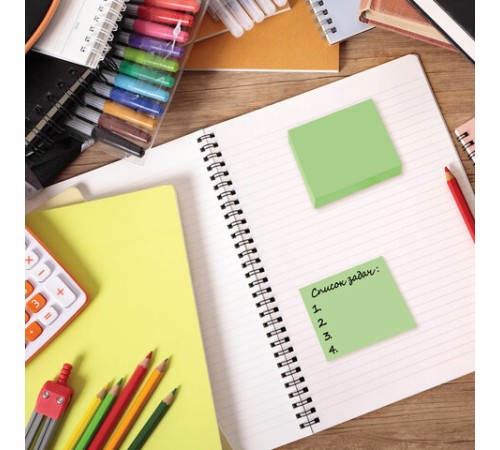 Блок самоклеящийся (стикеры) STAFF, 50х50 мм, 100 листов, зеленый, 127144