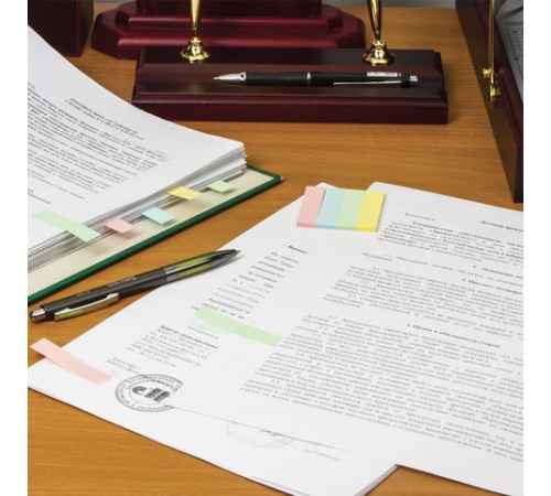 Закладки клейкие пастельные STAFF бумажные, 50х12 мм, 100 штук (4 цвета х 25 листов), европодвес, 127147