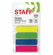 Закладки клейкие неоновые STAFF, 45х12 мм, 100 штук (4 цвета х 25 листов), европодвес, 127148