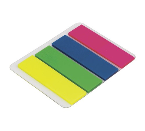 Закладки клейкие неоновые STAFF, 45х12 мм, 100 штук (4 цвета х 25 листов), европодвес, 127148