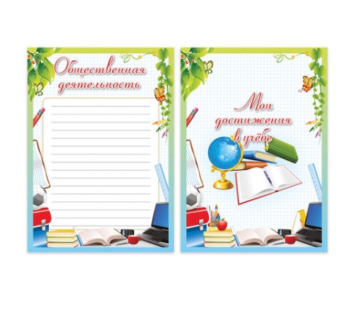 Листы-вкладыши для портфолио школьника, 14 разделов, 16 листов, 