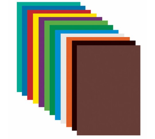 Картон цветной А4 немелованный (матовый), 12 листов 12 цветов, ПИФАГОР, 200х283 мм, 128011