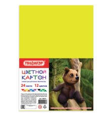 Картон цветной А4 немелованный (матовый), 24 листа 12 цветов, ПИФАГОР, 200х283 мм, 128012