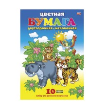 Цветная бумага А4 2-сторонняя мелованная, 10 листов, 10 цветов скоба HATBER ECO, 210х295 мм, 