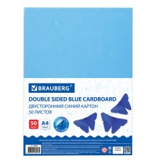 Картон цветной А4 ТОНИРОВАННЫЙ В МАССЕ, 50 листов, СИНИЙ, 220 г/м2, BRAUBERG, 210х297 мм, 128983