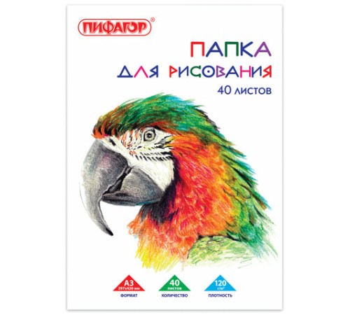 Папка для рисования БОЛЬШОГО ФОРМАТА А3, 40 л., 120 г/м2, ПИФАГОР, 297х420 мм, 