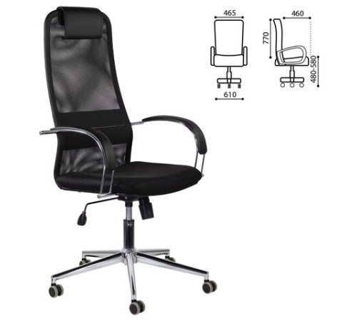 Кресло офисное BRABIX "Pilot EX-610 CH" premium, хром, ткань-сетка, черное, 532417 Кресло офисное BRABIX "Pilot EX-610 CH" premium, хром, ткань-сетка, черное, 532417