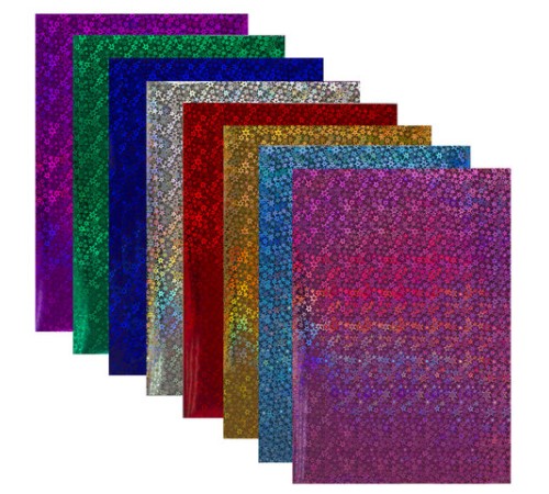 Цветная бумага, А4, ГОЛОГРАФИЧЕСКАЯ САМОКЛЕЯЩАЯСЯ, 8 листов 8 цветов, ОСТРОВ СОКРОВИЩ, 