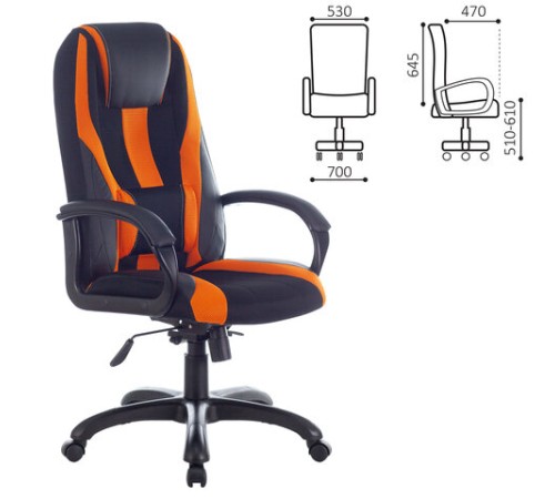 Кресло компьютерное BRABIX PREMIUM "Rapid GM-102", экокожа/ткань, черно/оранжевое, 532420, GM-102_532420 Кресло компьютерное BRABIX PREMIUM "Rapid GM-102", экокожа/ткань, черно/оранжевое, 532420, GM-102_532420