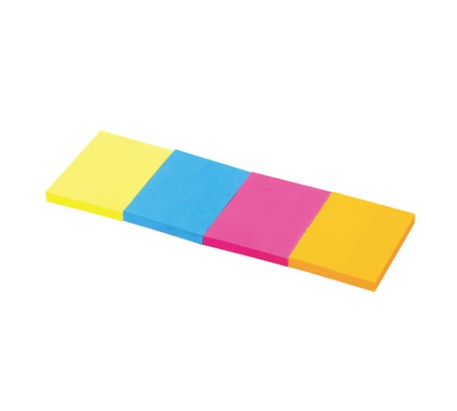 Блок самоклеящийся (стикеры) STAFF, НЕОНОВЫЙ, 38х51 мм, 50 листов, НАБОР 4 штуки, ассорти, 129347