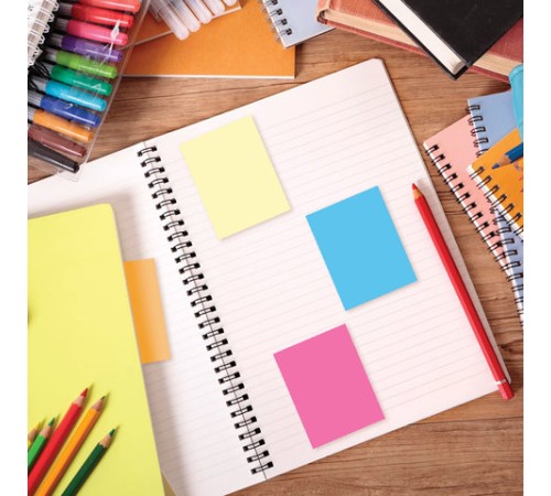 Блок самоклеящийся (стикеры) STAFF, НЕОНОВЫЙ, 38х51 мм, 50 листов, НАБОР 4 штуки, ассорти, 129347