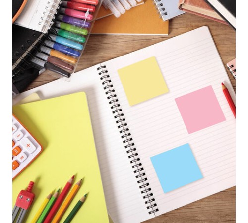 Блок самоклеящийся (стикеры) STAFF, ПАСТЕЛЬНЫЙ, 51х51 мм, 250 листов, 8 цветов, 129348