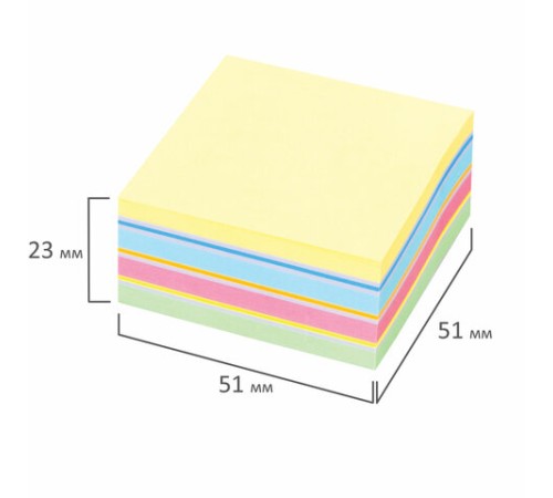 Блок самоклеящийся (стикеры) STAFF, ПАСТЕЛЬНЫЙ, 51х51 мм, 250 листов, 8 цветов, 129348
