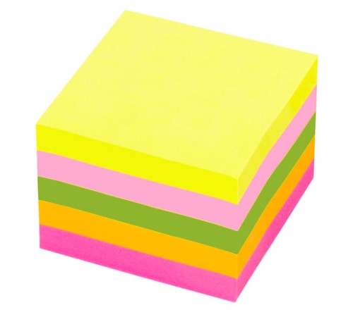 Блок самоклеящийся (стикеры) STAFF, НЕОНОВЫЙ, 51х51 мм, 400 листов, 5 цветов, 129349