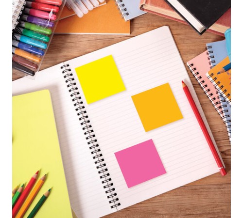 Блок самоклеящийся (стикеры) STAFF, НЕОНОВЫЙ, 51х51 мм, 400 листов, 5 цветов, 129349