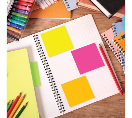 Блок самоклеящийся (стикеры) STAFF НЕОНОВЫЙ, 76х76 мм, 400 листов, 5 цветов, 129351