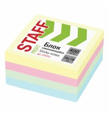 Блок самоклеящийся (стикеры) STAFF PROFIT ПАСТЕЛЬНЫЙ, 76х76 мм, 400 листов, 4 цвета, 129352
