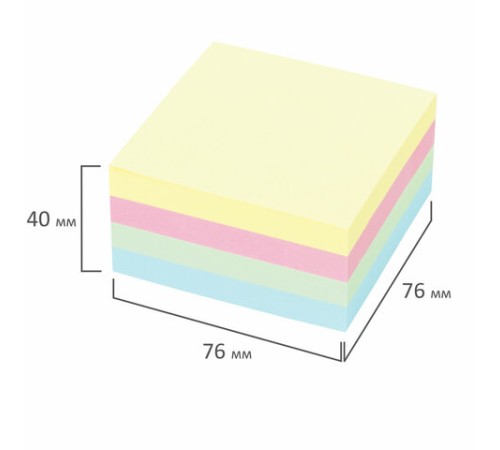 Блок самоклеящийся (стикеры) STAFF PROFIT ПАСТЕЛЬНЫЙ, 76х76 мм, 400 листов, 4 цвета, 129352