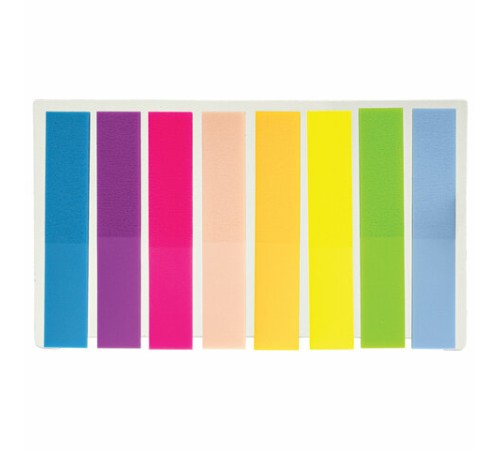 Закладки клейкие неоновые STAFF, 45х8 мм, 160 штук (8 цветов х 20 листов), на пластиковом основании, 129354