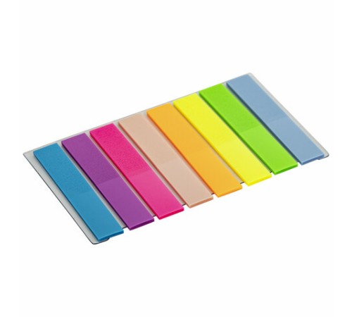 Закладки клейкие неоновые STAFF, 45х8 мм, 160 штук (8 цветов х 20 листов), на пластиковом основании, 129354