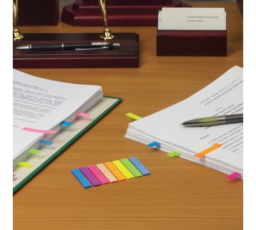 Закладки клейкие неоновые STAFF, 45х8 мм, 160 штук (8 цветов х 20 листов), на пластиковом основании, 129354