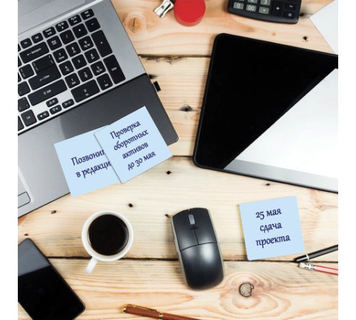 Блок самоклеящийся (стикеры) STAFF, 76х76 мм, 100 листов, голубой, 129362