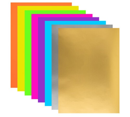 Цветная бумага, А4, ФЛУОРЕСЦЕНТНАЯ МЕЛОВАННАЯ (глянцевая), ВОЛШЕБНАЯ, 8 листов 8 цветов, на скобе, 200х280 мм, ЮНЛАНДИЯ, 129545