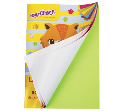 Цветная бумага, А4, ФЛУОРЕСЦЕНТНАЯ МЕЛОВАННАЯ (глянцевая), ВОЛШЕБНАЯ, 8 листов 8 цветов, на скобе, 200х280 мм, ЮНЛАНДИЯ, 129545