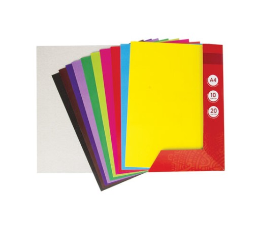 Цветная бумага, А4, мелованная (глянцевая), 20 листов 10 цветов, в папке, ОСТРОВ СОКРОВИЩ, 200х280 мм, 129554