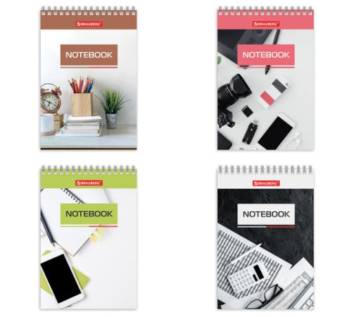 Блокнот МАЛЫЙ ФОРМАТ А6 97х145 мм, 40 л., гребень, картон, клетка, BRAUBERG, 