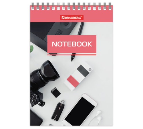 Блокнот МАЛЫЙ ФОРМАТ А6 97х145 мм, 40 л., гребень, картон, клетка, BRAUBERG, 
