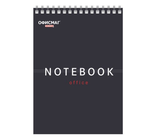 Блокнот А5 146х209 мм, 80 л., гребень, картон, жесткая подложка, клетка, ОФИСМАГ, темно-серый, 129868