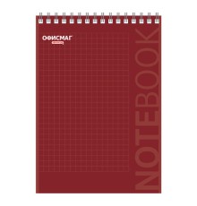 Блокнот А5 146х205 мм, 80 л., гребень, картон, подложка, клетка, ОФИСМАГ, красный, 129869