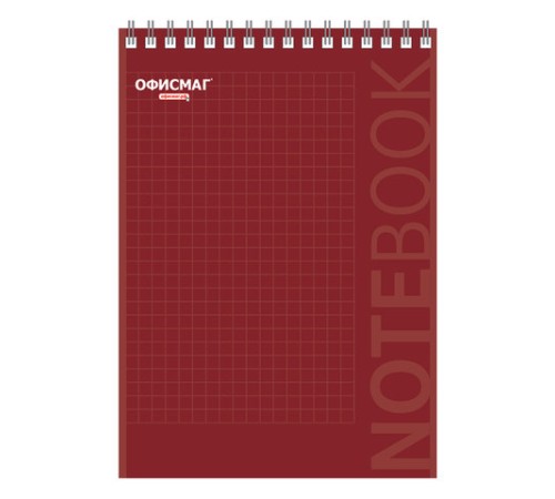 Блокнот А5 146х205 мм, 80 л., гребень, картон, подложка, клетка, ОФИСМАГ, красный, 129869