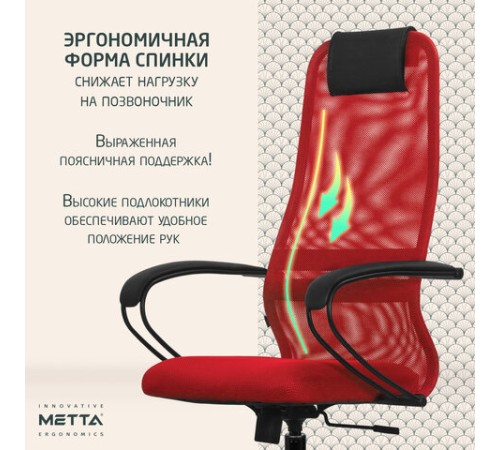 Кресло офисное МЕТТА "SU-B-8" пластик, ткань-сетка, сиденье мягкое, красное Кресло офисное МЕТТА "SU-B-8" пластик, ткань-сетка, сиденье мягкое, красное