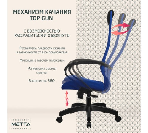 Кресло офисное МЕТТА "SU-B-8" пластик, ткань-сетка, сиденье мягкое, синее