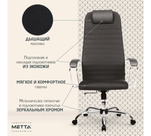 Кресло офисное МЕТТА "SU-B-10" хром, ткань-сетка, сиденье и спинка мягкие, черное