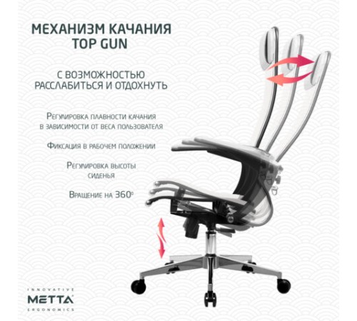 Кресло офисное МЕТТА "К-4-Т" хром, прочная сетка, сиденье и спинка регулируемые, белое