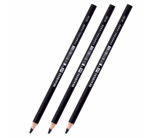 Карандаши (НАБОР 12 штук) угольные BRAUBERG ART CLASSIC, (МЯГКИЙ, СРЕДНИЙ, ТВЕРДЫЙ), 181293