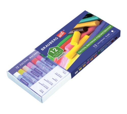 Пастель масляная художественная BRAUBERG ART CLASSIC, 12 цветов, круглое сечение, 181447