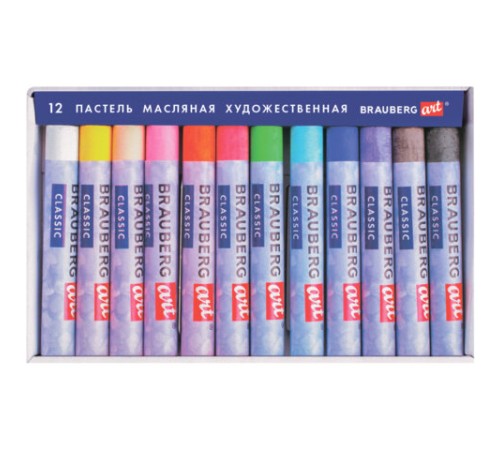 Пастель масляная художественная BRAUBERG ART CLASSIC, 12 цветов, круглое сечение, 181447