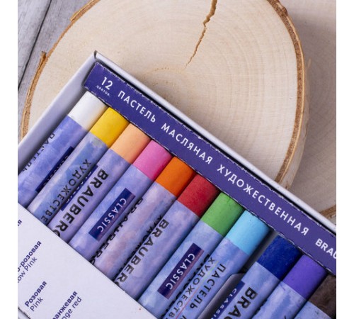 Пастель масляная художественная BRAUBERG ART CLASSIC, 12 цветов, круглое сечение, 181447