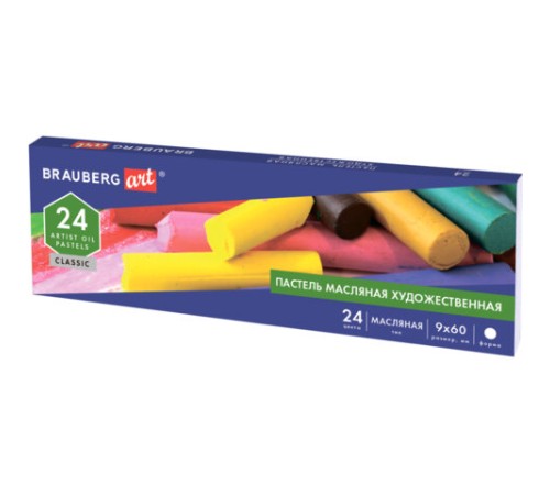 Пастель масляная художественная BRAUBERG ART CLASSIC, 24 цвета, круглое сечение, 181448