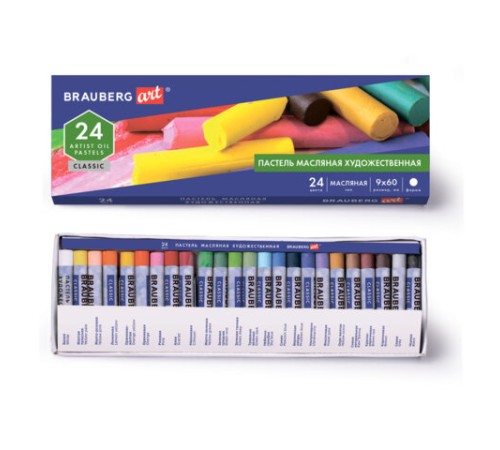 Пастель масляная художественная BRAUBERG ART CLASSIC, 24 цвета, круглое сечение, 181448
