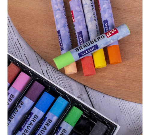 Пастель масляная художественная BRAUBERG ART CLASSIC, УТОЛЩЕННАЯ, 12 цветов, круглое сечение, 181450