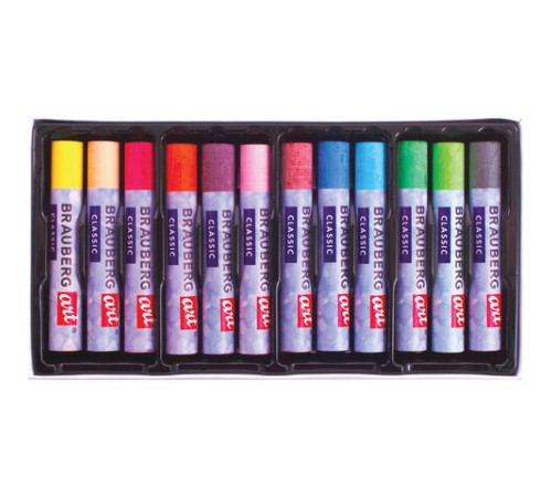 Пастель масляная художественная BRAUBERG ART CLASSIC, УТОЛЩЕННАЯ, 12 цветов, круглое сечение, 181450