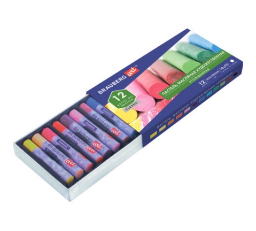 Пастель масляная художественная BRAUBERG ART CLASSIC, УТОЛЩЕННАЯ, 12 цветов, круглое сечение, 181450