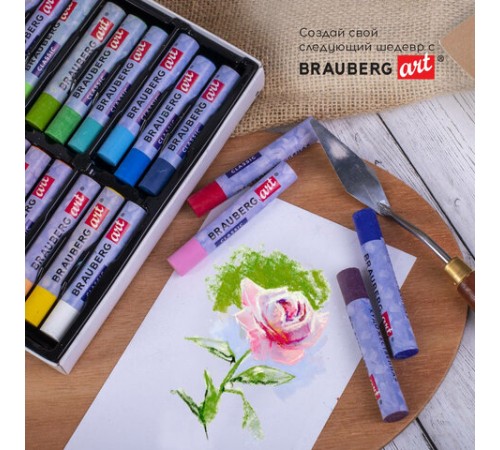 Пастель масляная художественная BRAUBERG ART CLASSIC, УТОЛЩЕННАЯ, 24 цвета, круглое сечение, 181452