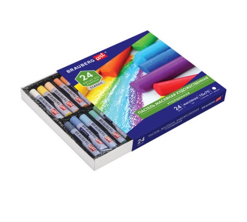 Пастель масляная художественная BRAUBERG ART CLASSIC, УТОЛЩЕННАЯ, 24 цвета, круглое сечение, 181452