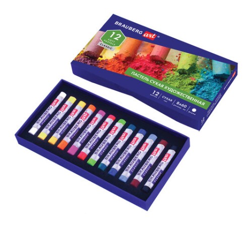 Пастель сухая художественная BRAUBERG ART CLASSIC, 12 цветов, круглое сечение, 181453